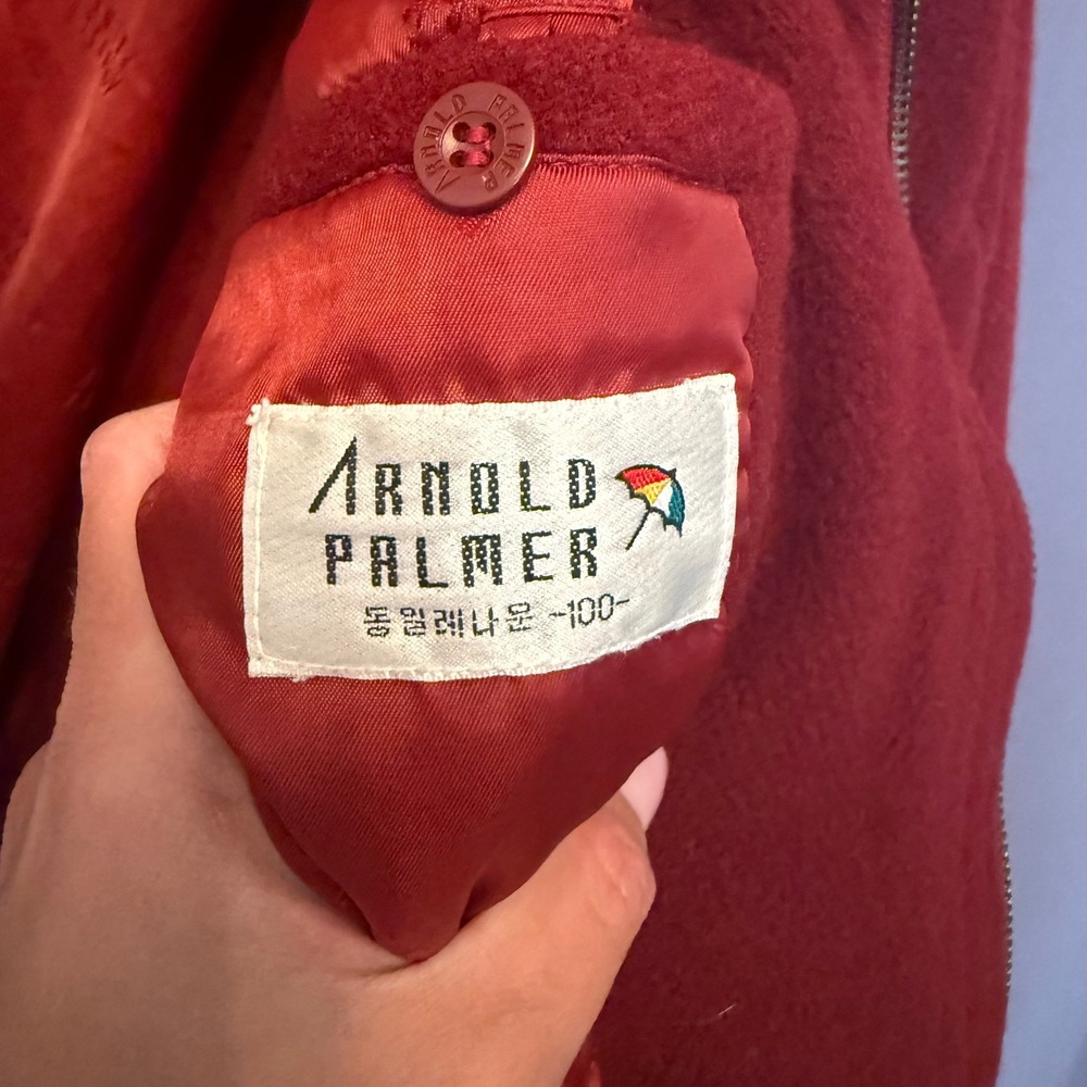 Arnold Palmer Red Wool Bomber Jacket Golf‎ Coat Collared Menswear - Picture 5 of 5